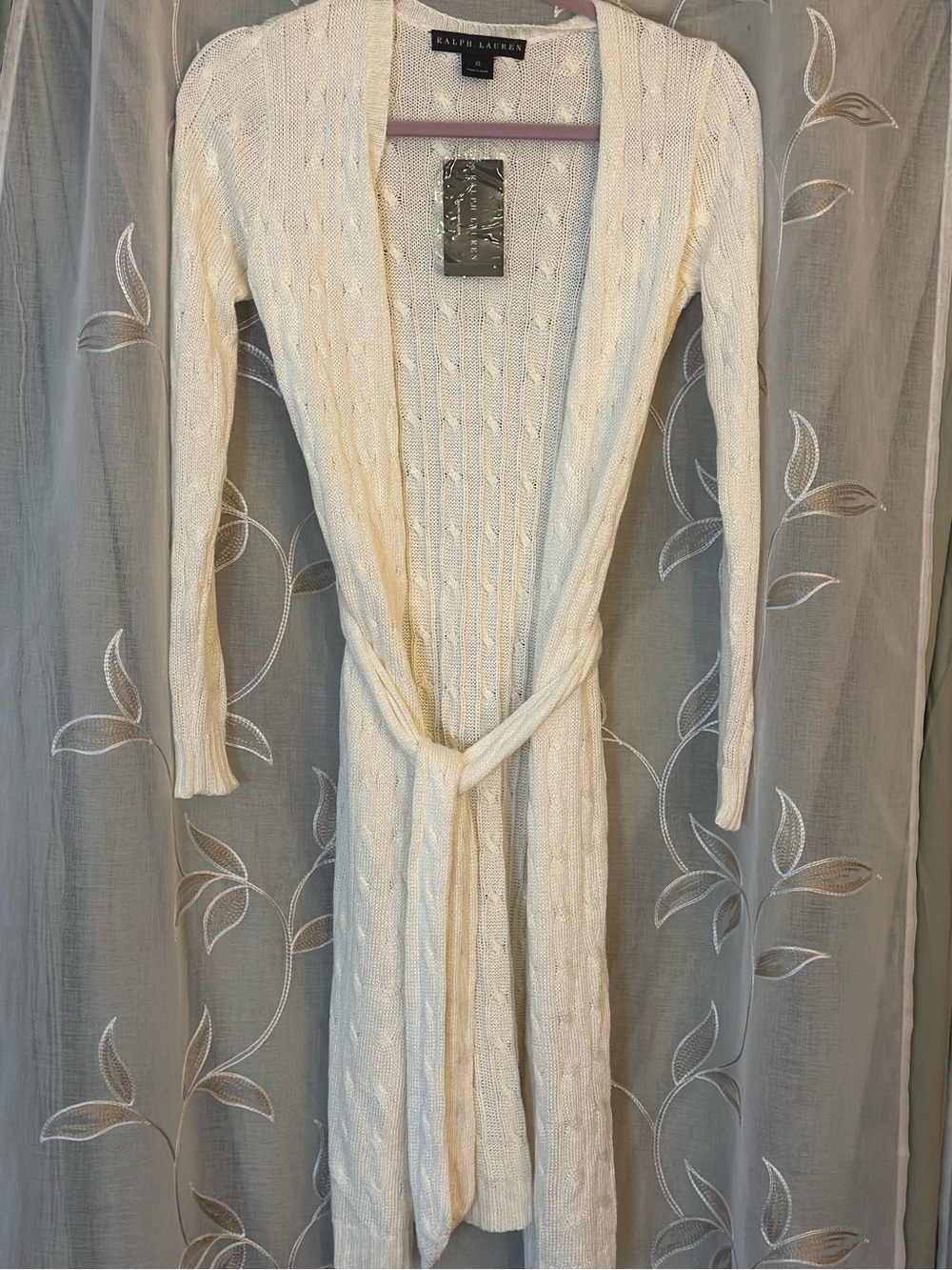 NWT Ralph Lauren Linen Silk Cable Knit Long Cardigan XS